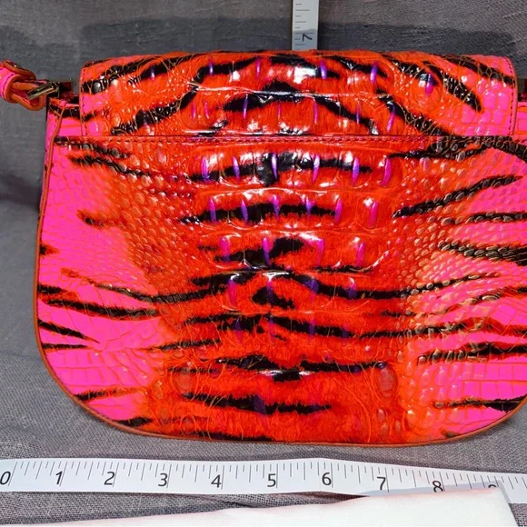 Brahmin Neon Pink & Orange Croc-Embossed Crossbody Bag - Picture 2 of 10